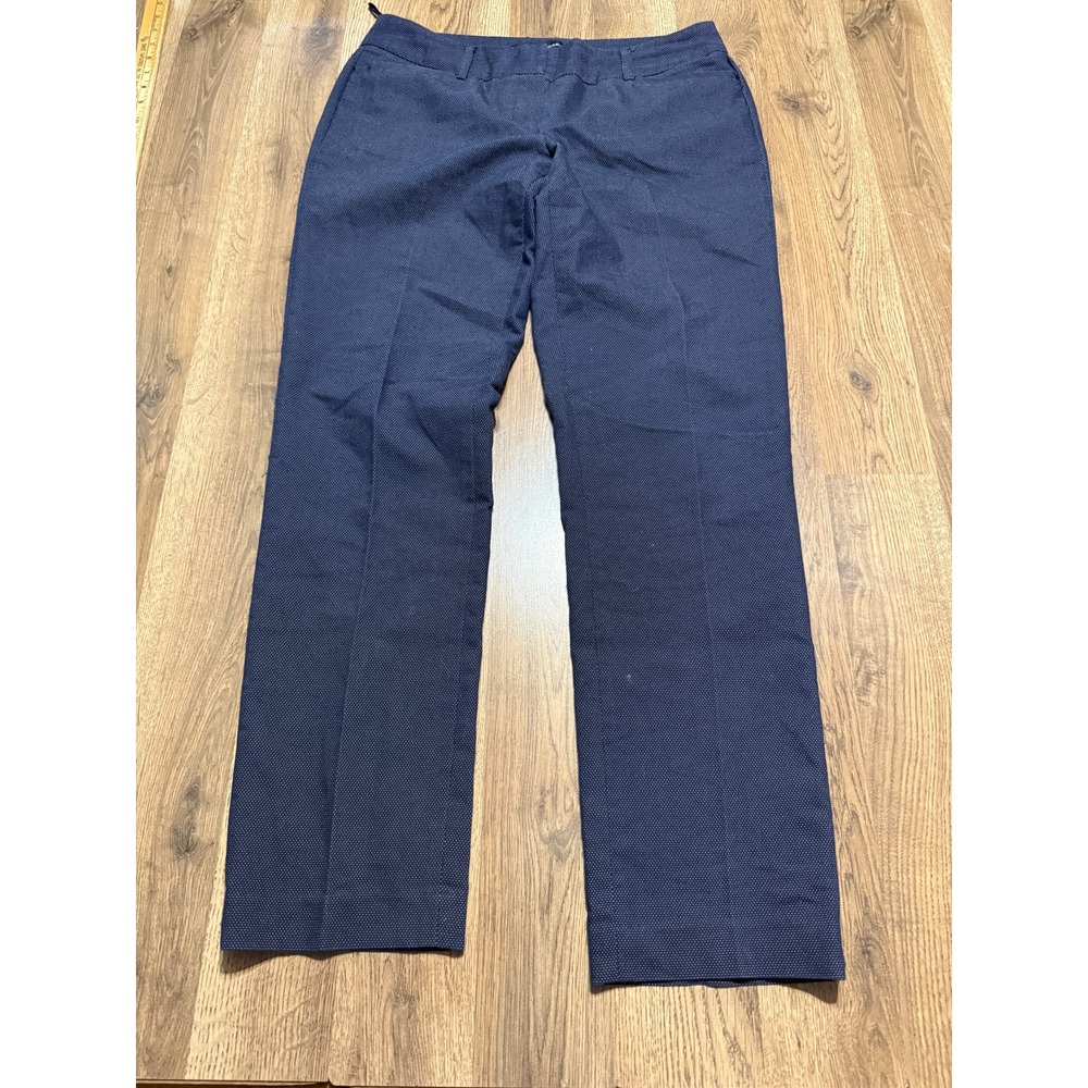 Amanda + Chelsea Pants Women Size 10 Navy Blue Dress Pants Polka Dot Straight